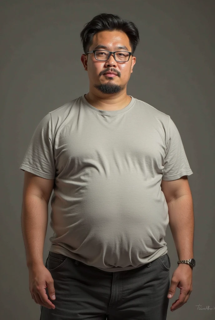 A scruffy middle-aged man with belly fat，Greasy and fat，Asian young man