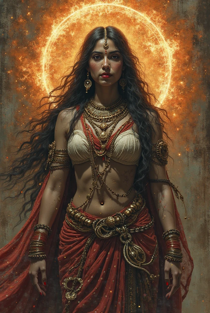 woman, victim of ritual, traditional indigenous, red, green, blue,