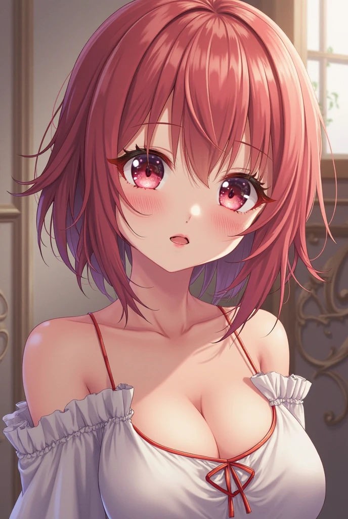 masutepiece, Best Quality, High resolution, Ultra High Resolution, depth of fields,1girl in, Red Eyes, Red hair, ((Bob Hair)), (wedding dress), Small breasts, cleavage, chies