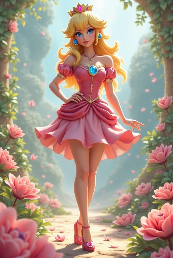 Girl, Princesa Peach, big breasts,big butt,lifting up her skirt