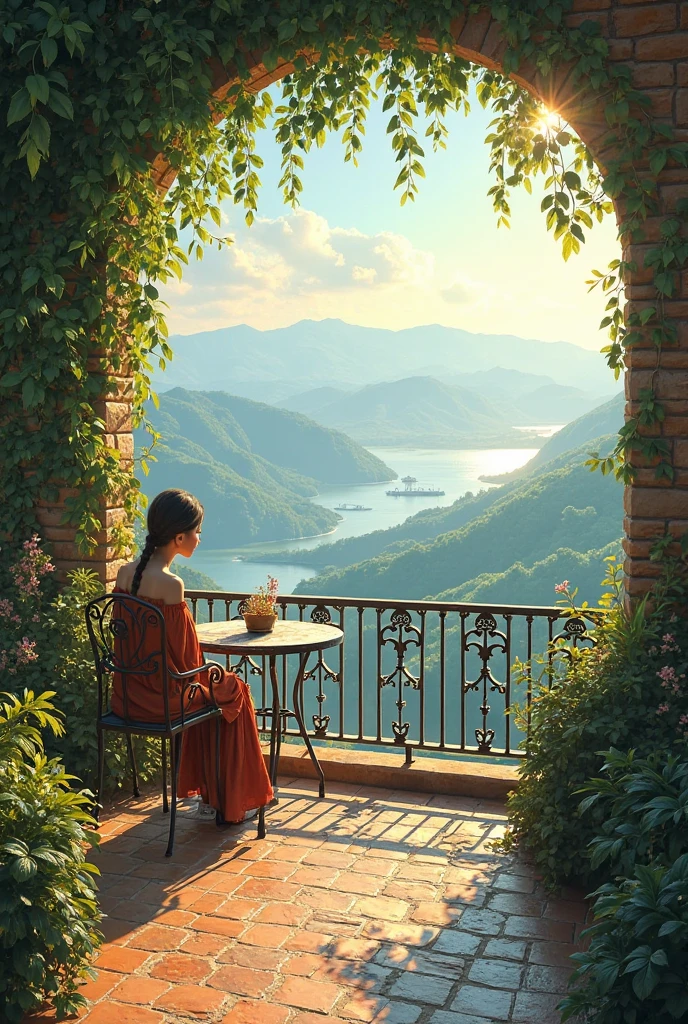 create a poster that the background was the inside of bahay kubo and there's filipino inside that is sitting near a window and she is wearing a filipiana
