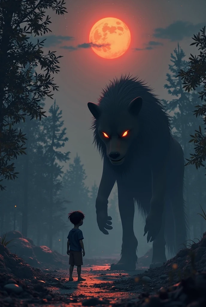 Scary wolf with itachi uchiha with a child boy with a t shirt and T shirt name is Amrit