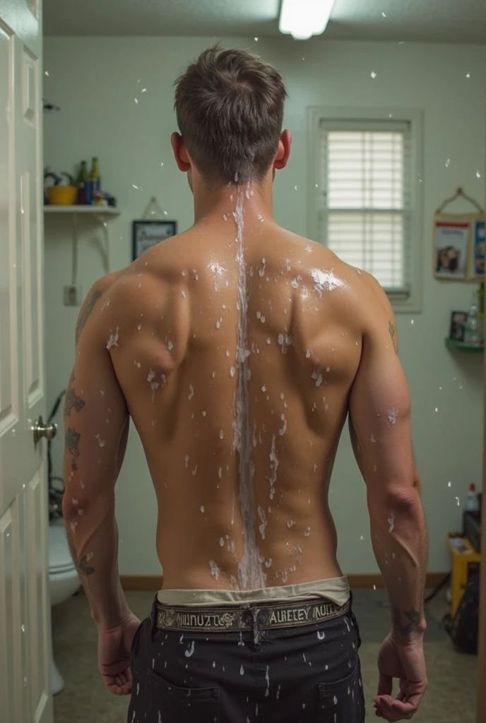 a man, full body, only wearing a speedo, very large pecs, very big ass, wet