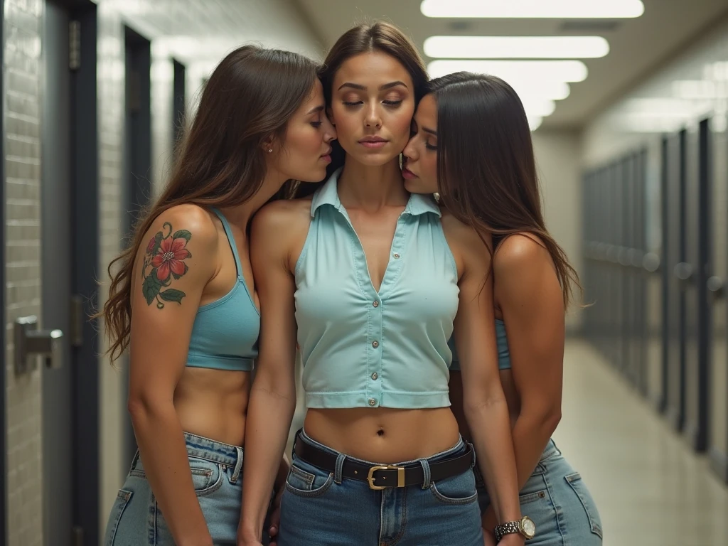 13 year old teenage girl naked in her school locker room with her friend looking at her hairy vagina
