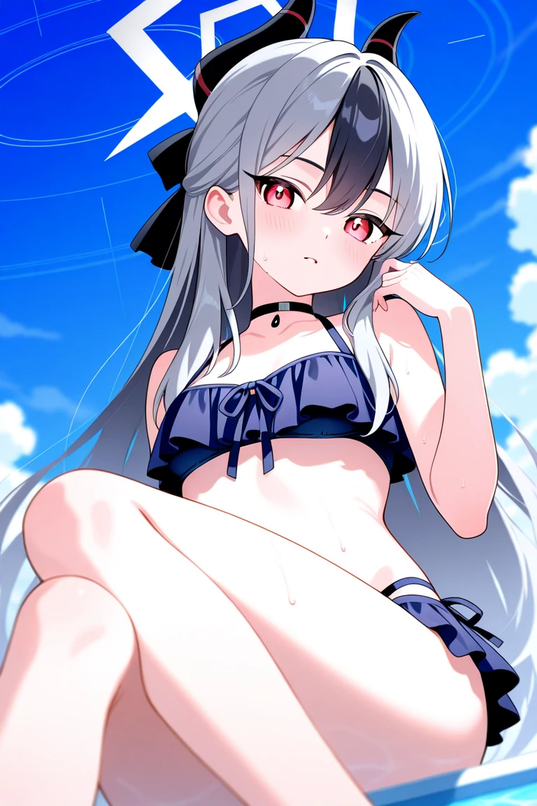 (Masterpiece), (Best Quality Anime Illustration), (Super Definition), One Girl, Solo, Beautiful Girl with Silver Hair, Anime Loli, Cat Ears Loli, Sexy Swimsuit, Bold Pose, Beach