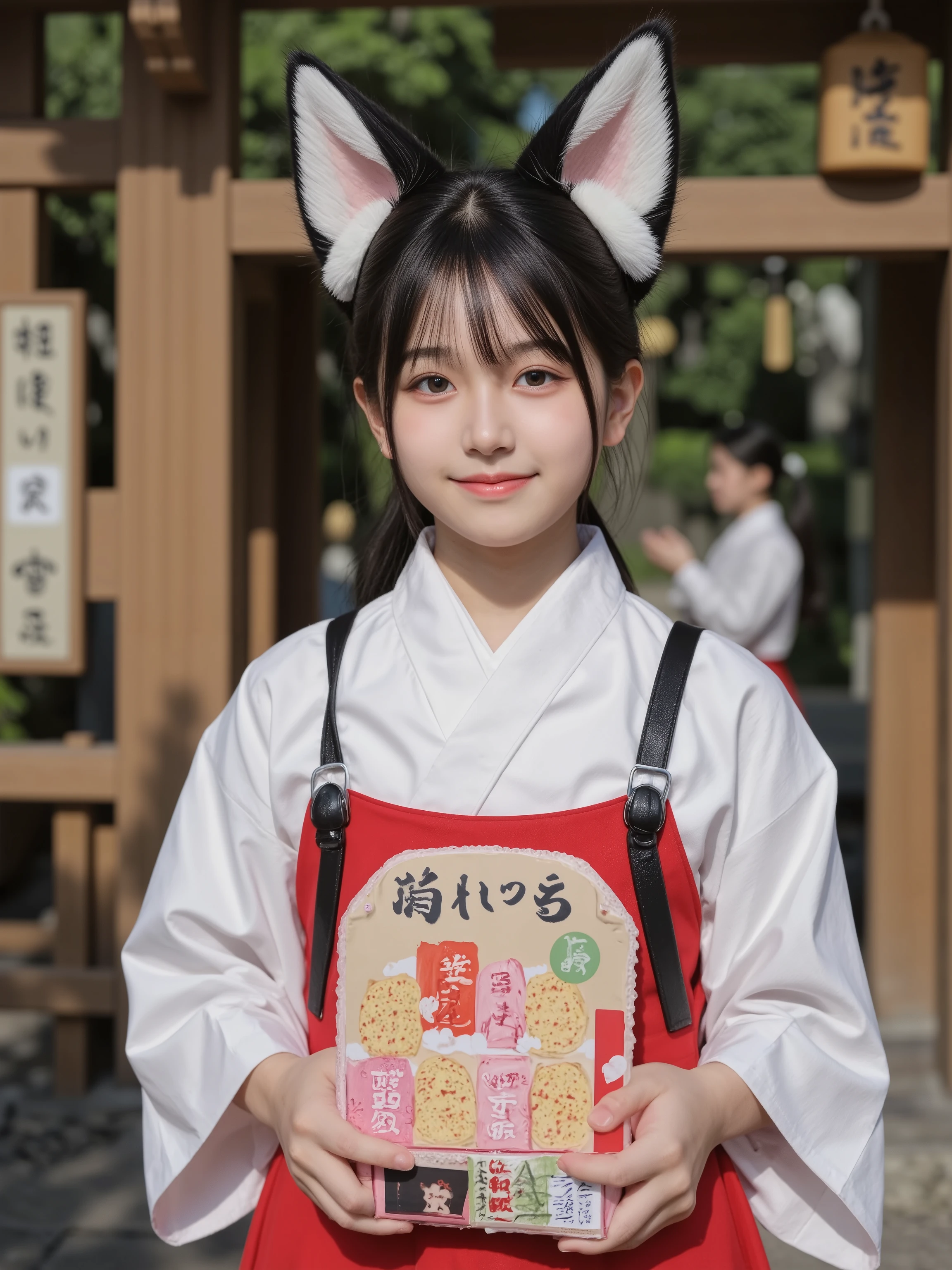 1 person, Original photo, full body portrait on the streets of the city, A very small and young shrine maiden girl, fox ears, Fox's Tail, Summer temple grounds, A hard working face, High Quality,4K,8K,high resolution,masterpiece,super definition,Realistic,like the picture,HDR,UHD,studio lighting,Ultra Fine Paintings,Sharp Focus,physics-based rendering,extreme details,Professional,Vivid Color,Bokeh, Japanese Style,mysterious,nature,clear々Seems