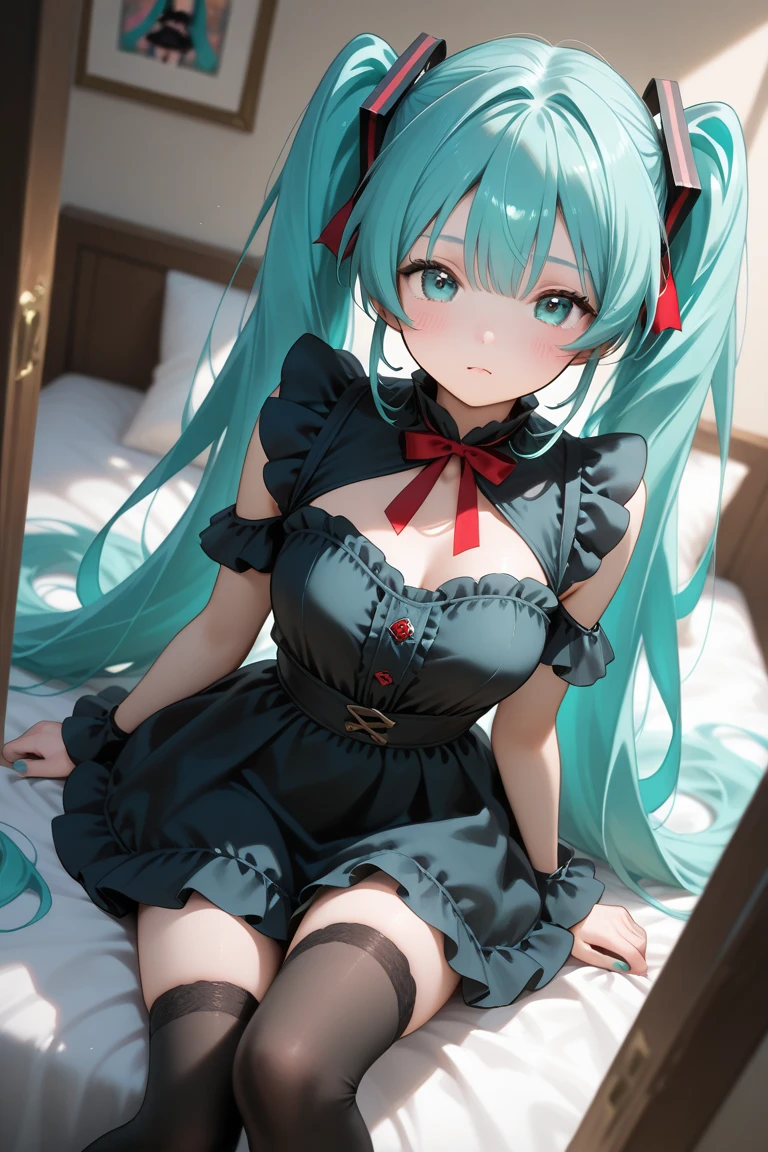 Young Hatsune Miku、girl、独奏、blush、(Huge breasts:1.4)、girl、Kindergarteners、、6 years old、、、smile、Striped panties、Long skirt、Long sleeve、colorful、Idol Costumes、Frills、Puffy short sleeves、Clothes are see-through、From below、Wet clothes、Transparent nipples、Sit with your legs apart、kiss