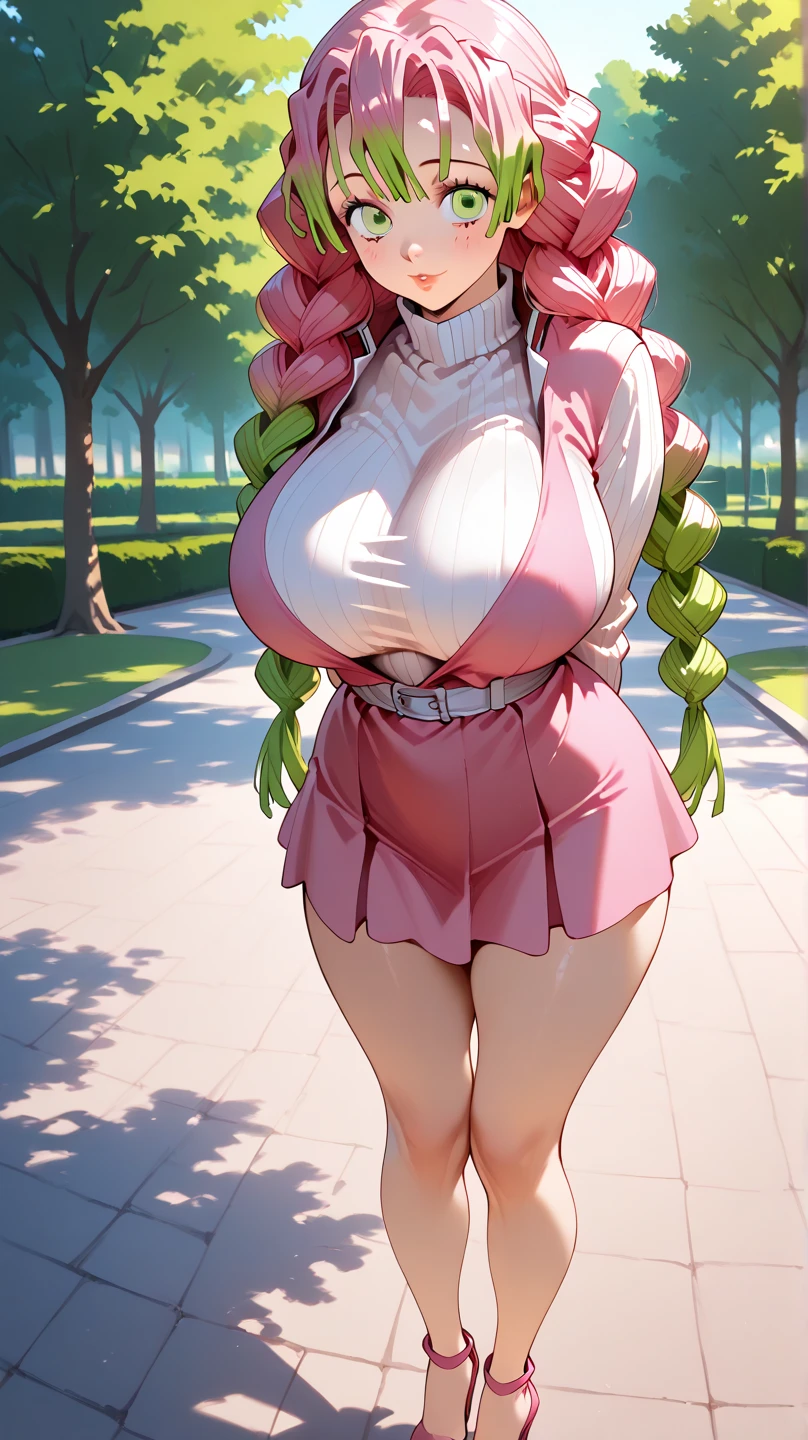 C4ndyl4ndAI, Candyland, candy trees, candy flowers, daylight, candy clouds, candy dogs, mature woman in candy micro shorts costumes, full body shot, shorts, gigantic breasts, giga_busty