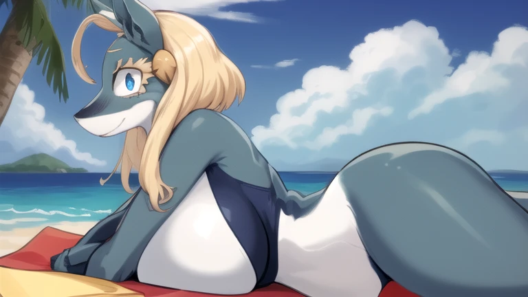 Highest quality, Highest quality, High quality illustrations, masterpiece, Ultra-high resolution, Detailed Background, Beach, Absurd, Perfect Anatomy, performance, Good lighting, Shadows in the movies(kemono, Furry Personifi猫ion), fox, Dynamic Angle, nipples, naked, embarrassed, trying to cover private parts, ass, bending over