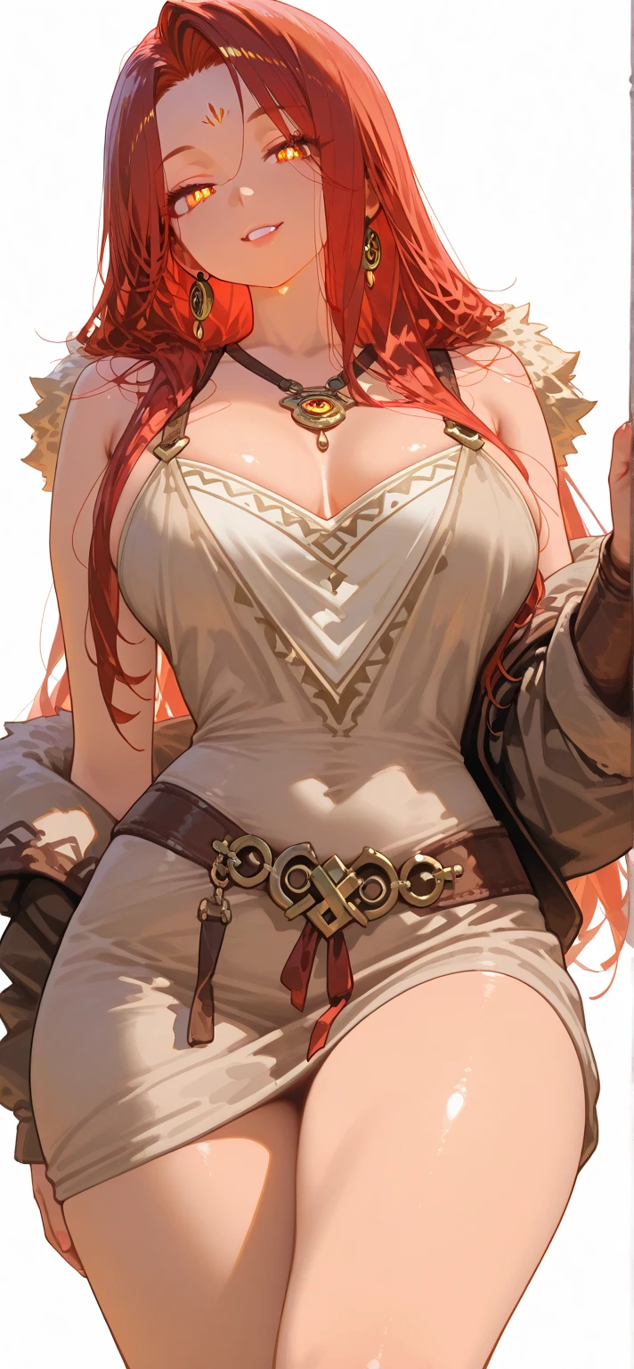 High detailed, 1 girl, light yellow long hair, busty, firm plump body, genetics uniform , Juliet sleeves, pencil red skirt, deep cleavage, Juliet sleeves
