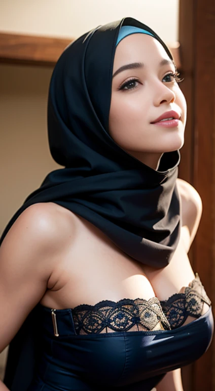 An erotic seductive slutty Jennifer Lopez completely naked wearing skin tight sexy black abaya . (((Girl is arching her back showing her ass in a seductive lustful way)))