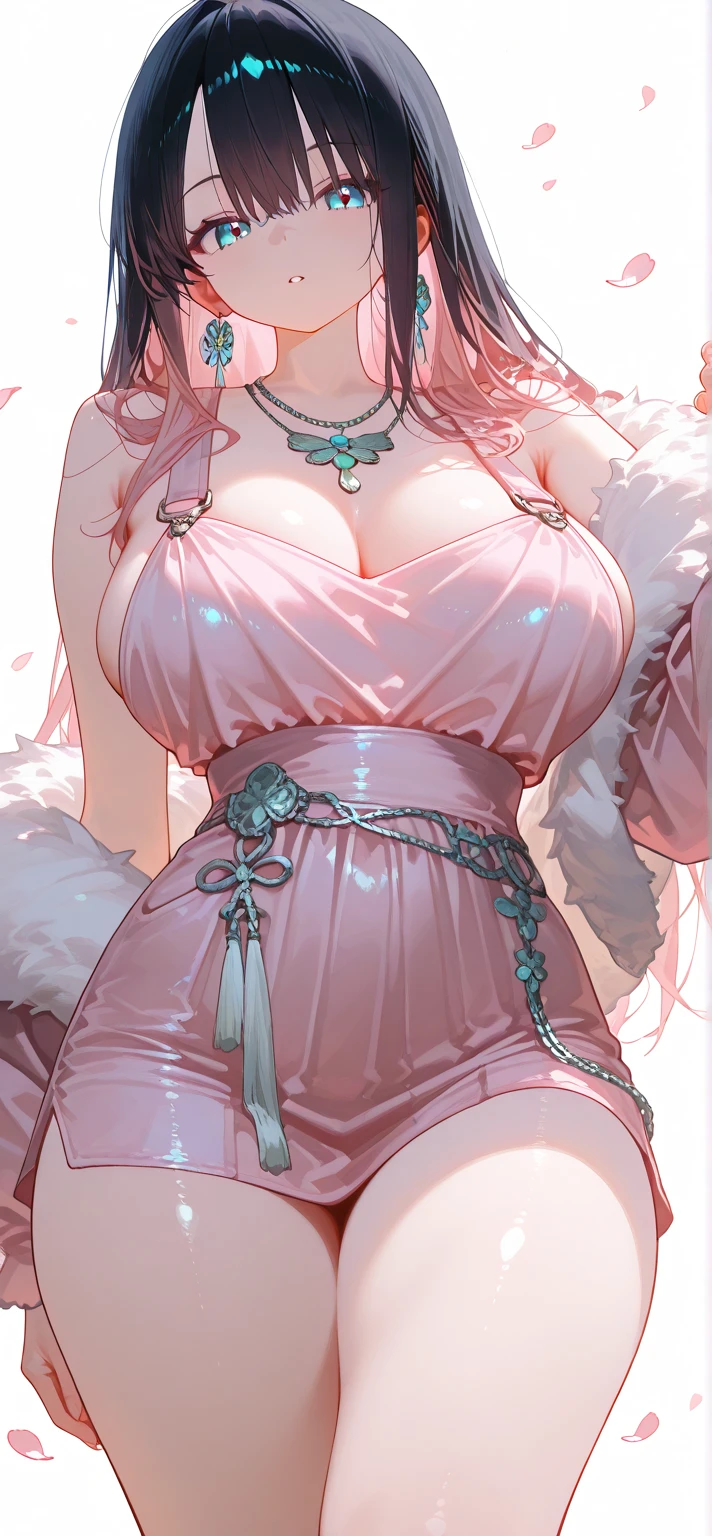 The content is very detailed., Seductive erotic woman sweating, The chest is covered with rose pedals., (Plum, rosa/For the blue), complex eyes,full body lesbian，，long legs