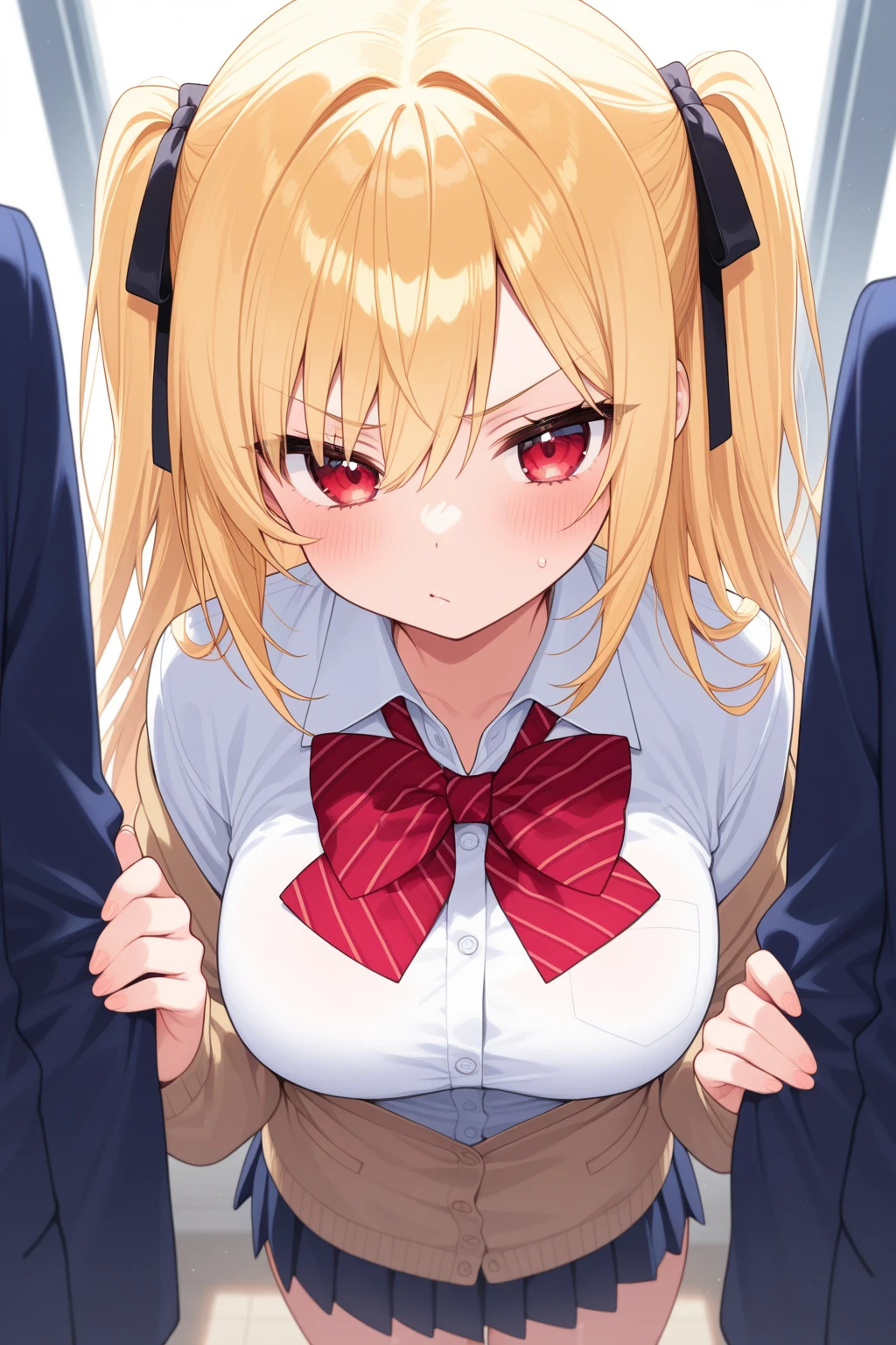 {{{masterpiece}}}, {{{best quality}}}, {{ultra-detailed}}, {illustration}, {{an extremely delicate and beautiful}}, (beautiful detailed eyes:1.6), extremely detailed face, 8k, anime face, nsfw, BREAK,1gril, ruby hoshino, (yellow hair:1.5), long hair, (pink eyes:1.5), sidelocks, (Star pupil in left eye:1.5), (Pink right eye:1.5), eft_oshi_ruby,
BREAK, {Youtou High School Uniform}, black vest, blue jacket, bow, bowtie, collared shirt, cropped jacket, jacket, kneehighs, long sleeves, pink bow, pink bowtie, pleated skirt, , shirt, skirt, socks, vest, white shirt, white socks,
BREAK, NSFW, A man and a woman are having intense sex that drives them crazy, ((1man and 1woman,having sex)), (SEX:1.5), ( Missionary Vaginal:1.3), man on top, bird's eye view, on back, missionary, pov hands, {{{vaginal penis, Insert with leotard removed}}}, hetero, sex with men, nipples, huge penis, veiny penis, open vagina, clitoris, grab thighs, nail, spread legs, {{open vagina, spread pussy, pussy, clitoris glans, urethra, vaginal opening, labia minora, uterus, smooth pussy}}, taking off clothes, open clothes, Open shirt, open jacket, breasts, nipples, lift up skirt, blush,open mouth, embarrassed, naughty expression, raise your legs, M-shaped spread your legs, {{{uncensored}}}, Handsome young man, interracial, netorare, male body, man's lower body
