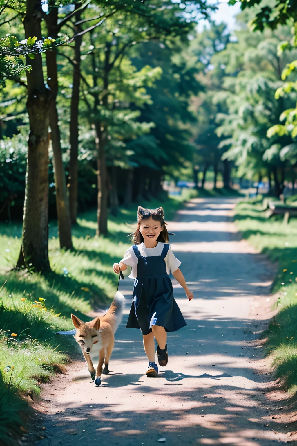 Prompt: An incredibly charming little girl carrying a backpack, accompanied by her adorable puppy, enjoying a lovely spring outing surrounded by beautiful yellow flowers and natural scenery. The illustration is in high definition at 4k resolution, with highly-detailed facial features and cartoon-style visuals. --auto