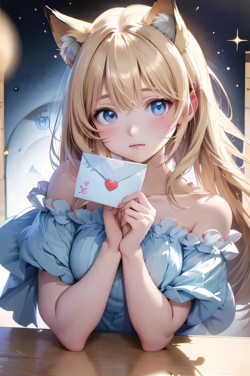 Holding a letter、smiling、embarrassing、fox
