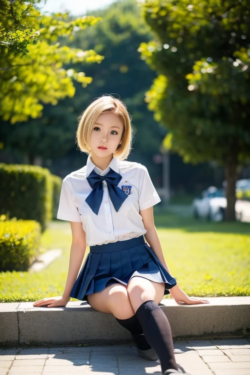 (((((1girl))))), (((best quality))), ((((masterpiece)))), ((ultra-detailed)), (illustration), (detailed light), (an extremely delicate and beautiful), (beautiful detailed eyes), (sunlight), ((extremely light)),
((((typical school blazer and a pleated skirt)))),
school girl,
wavy short manish bob, (((blond hair)), (((short hair))),
(((deep red eyes))),
((whole body)), aged 14 to 17,
diamond, beautiful, ((extra elegant)), (((condescending expression))), (sexually mischievous smile), (((extra adorable))), (((extra slender shape))),
(((sitting on her knees in the classroom))),
(((extraordinarily thin thighs))),
(((mat white ankle socks))),