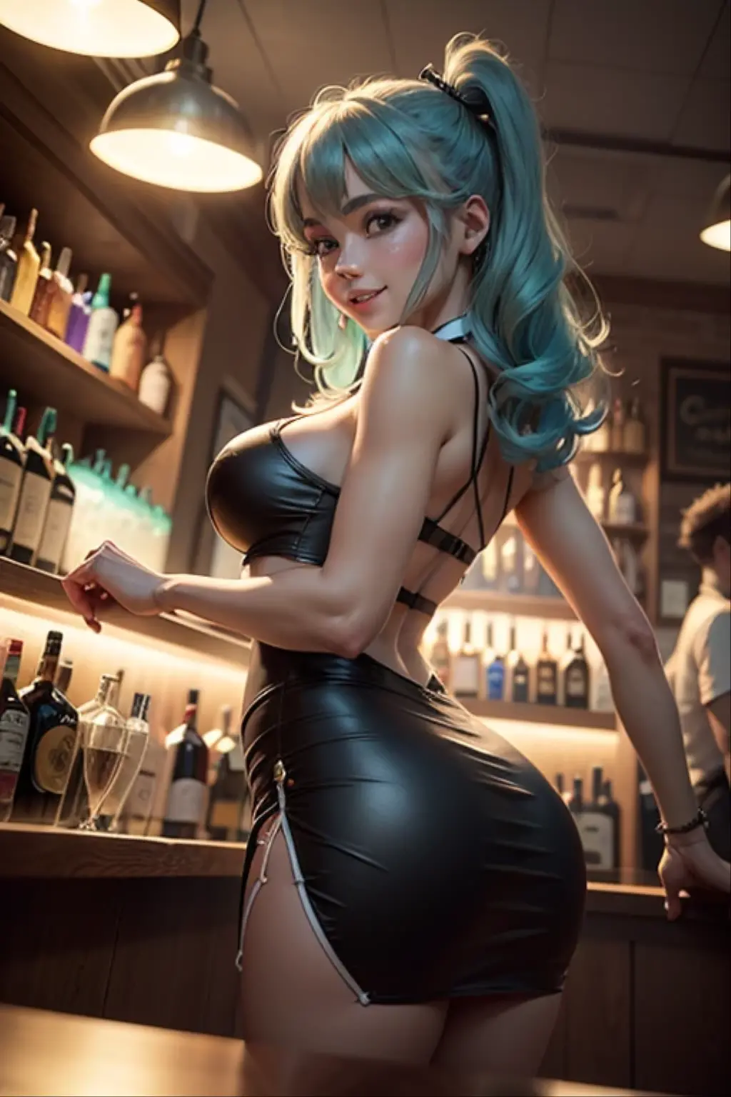 (dreamlikeart style:1.0), ( redshift style:1.2), (analog style:1.2), (studio_ghibli_anime_style style:0.9), (copeseethemald style:1.1), (thepit bimbo:1), (glossy sexy bimbo:1), masterpiece, beatifull face, (Cherrmous style:1.2), Chole Swanson, woman, eyes, hoop earrings, bracelet, detailed, (low twintails,:1.1), skin texture, full lips, collar, centered, tanned skin, 8k, highly, outfit tight dress, tight skirt, pleated mini skirt, wide hips, eyelashes, eyeshadow, bubblebutt, deep cleavage, breast enlargement, platform boots, high heels, long legs, cyberpunk, neon lights, tighhigh stockings, fishnets, no underwear, no panties, belly button, piercing, looking at viewer, photo-realistic, glowing colors, glowing skin, pout, jeans shorts,