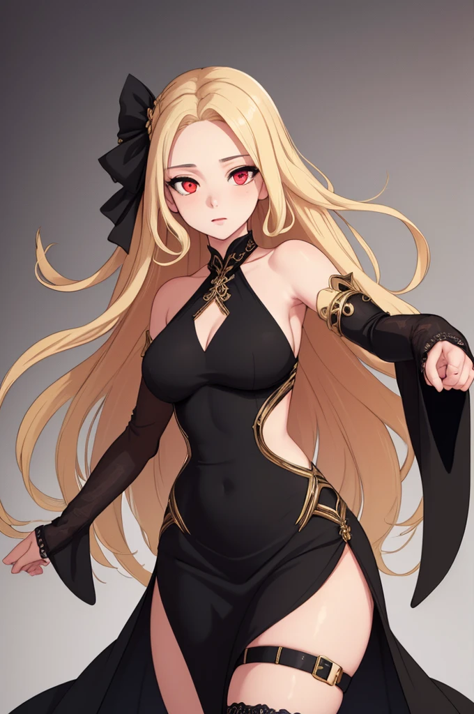 (masterpiece, best quality:1.2), 1girl, solo ,Isabella,huge breasts,pointy ears,green eyes,blonde hair,mole,mole under eye, slim waist, black dress, full body,