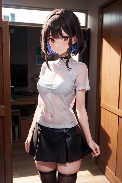 Nipples visible through pure white clothes,Small Bust,mini skirt