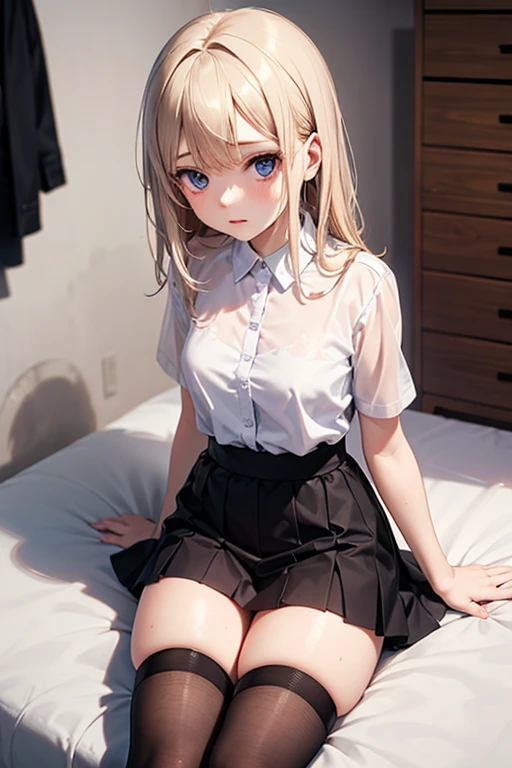 top-quality、lighting like a movie、Goth loli costume、1womanl、A room in a Western-style building、Blonde twintails、(View from below:1.1),Squat and open legs、black panties exposed、embarrassed from、