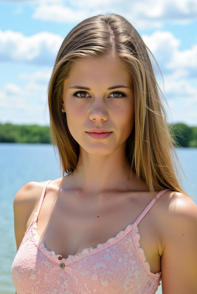 Phoebe Dynevor at the lake house completely naked and smiling