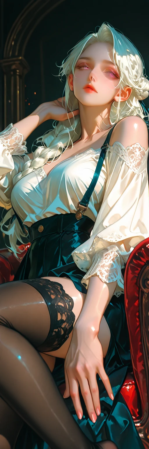 ((1sologirl Lisara Restall symmetry full body)) (gloves, leather choker, jewelry, pelvic curtain, sleeveless, sleeveless dress, white dress:1.2) there is a girl on the bed, she is sleepy, full body, dakimakura, lying down ((anime girl)) best quality, expressive eyes, perfect face, (masterpiece), best quality, expressive eyes, perfect face ((best quality)) ((ultra-detailed)) ((an extremely delicate and beautiful)) perfect eyes, perfect body ((symmetry eyes)) beautiful eyes, ((thick thighs)) shinny skin, soft skin ((perfect body))