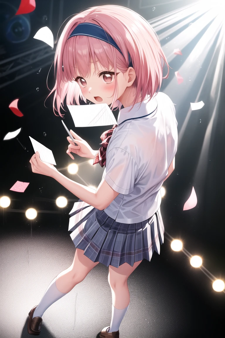 score_9,nsfw,
1girl,(loli:0.3),,nude,apartment house,white sheet,profile,(low angle:1.2),
(White collared shirt:1.2),short sleeves,Open Clothes,navy blue skirt,
pink hair,short hair,navy red eyes,twintail,
smile,smirking,open mouth,(blush:1.3),
BREAK
standing,medium tits,spread legs,pussy,close up pussy,
striped panties,Shift panties to reveal pussy,
Spreading pussy with hands,
love juice,show off pussy,(Spreading pussy with hands:1.2),