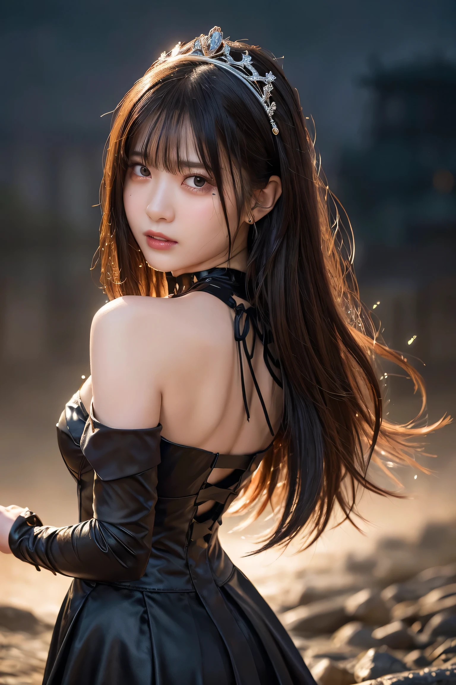 (masutepiece, Best Quality:1.2), 8K, Official art, 、Five Fingers Photos'Body of, full body Esbian、Suit Beauty、star explosion on background、Beautiful barefoot woman with dark hair, hold a flame in your right hand、i'i'i'i'i'i'i'i'I'm holding a snowstorm in my left hand、Bright lava light rises above the broken Earth from beneath the asteroid belt(Jagged rock rocks and fragments shot into the air:1.3) (Storm of windy dust debris:1.1) Volume fogmist by trace Z、It can allow bright light from below to pass through、 (masterpiece) (top-quality) (detaileds) (8K) (电影灯光) (foco nítido) (Convoluted)A dark-haired、14years、small tits、A delightful、A smile、Beautiful girl with an incredibly outrageous upper body, Pretty Face, arching back down, Gold hair ornament on hair、Wearing a cute suit、close up, Wearing a suit, Short sleeve, gardenia, violaceaess, spaces , Looking at Viewer, Film grain, chromatic abberation, Sharp Focus, face lights, Dynamic lighting, Cinematic lighting, Eyes and faces with detailed, Bokeh background, (Tie with Emma written on it、1 copy:1.2)