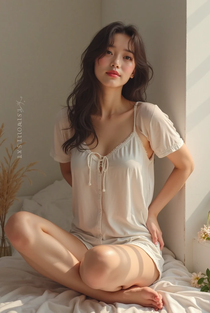 Highest quality,masterpiece,Ultra-high resolution,Original photo,Ultra-high resolution,Three beautiful 25 year old women,Flashy makeup using red eyeshadow,Big smile,Short cut with side waves,Completely naked、Spread your legs、Completely naked