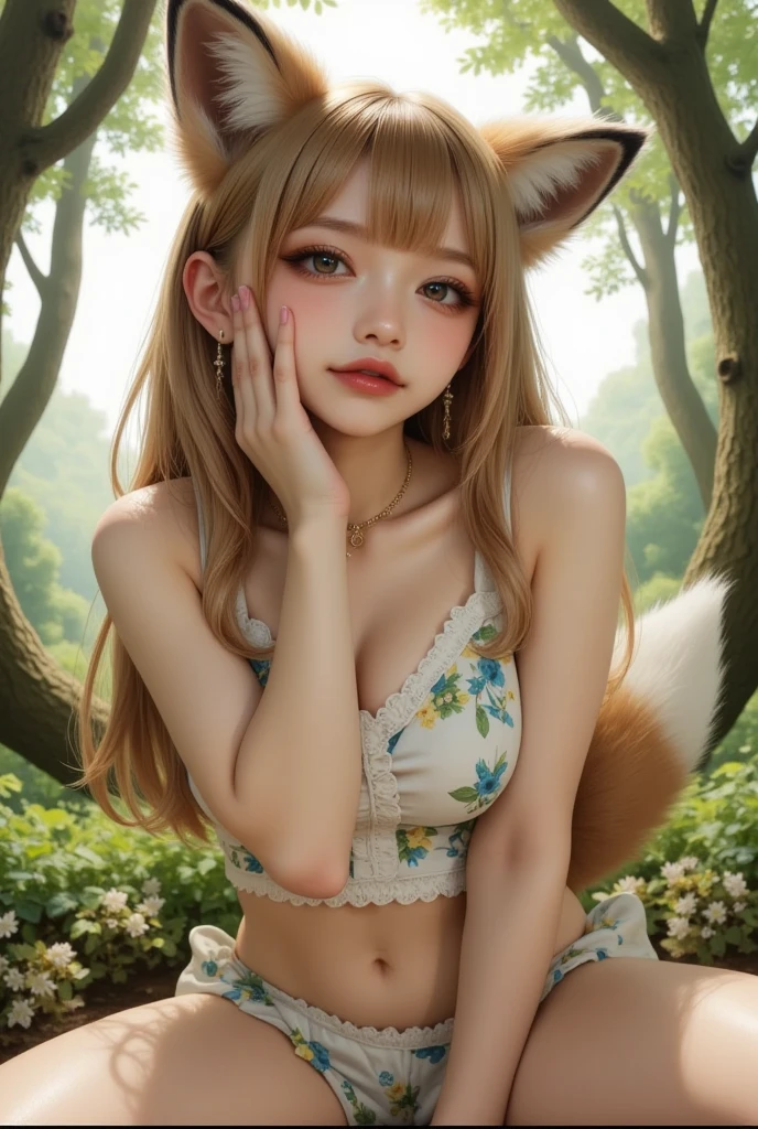 (masterpiece, best quality:1.4), (8K), Young blonde beauty, (((2 girls in love, 18 years old, neat girl))), detailed blue eyes, long eyelashes, blush, kind smile, horny, upper body, topless, small ass, slender thin legs, (looking at viewer), beautiful blonde hair, white-skinned, (side bangs), pigtails, (mushroom forest, celestial forest, beautiful and magnificent pink sunshine, majestic sky), natural light)