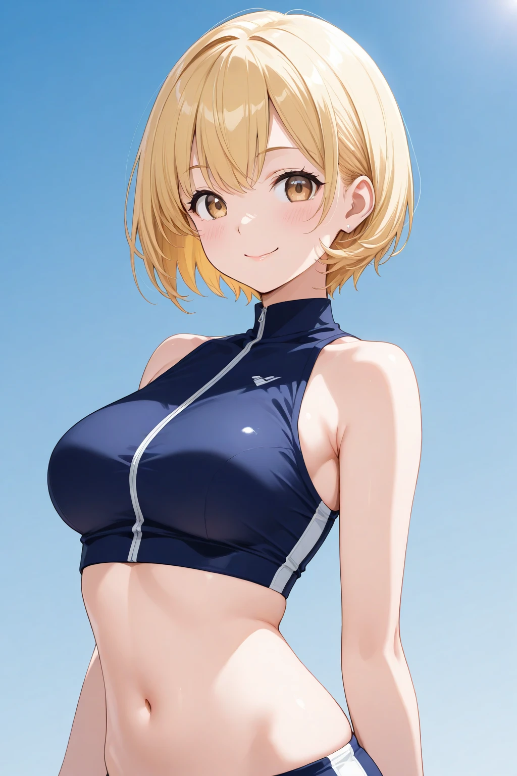 hoshino fumina, Yellow jacket, open jacket, sports bra, bike shorts, nipples,