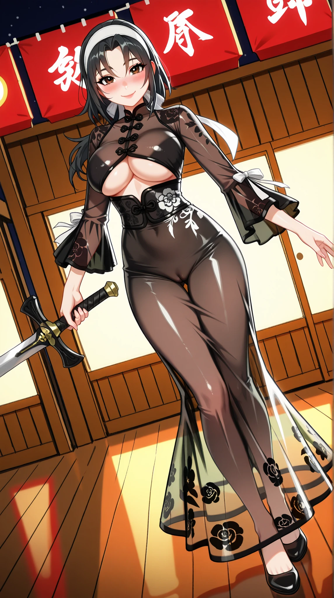 NSFW, (girl),((optimal quality)), ((Masterpiece)), (A detailed: 1.4),face red,perspire,showing niples, fully naked,The ultimate masterpiece,(fidelity:1.2),(sexy),open air bath, (Huge chest), Open crotch, Open legs, (Smooth: 1.1), (Cutes: 0.9), (shiny: 1.1),, red lips, cute face, saeko busujima from highschool of the dead anime, cute pose, super small transparent lace lingerie,g string, very big breast, big ass, detailed lines, 8k image, no blur, perfect realistic nipples, sexy smile, a katana in one hand