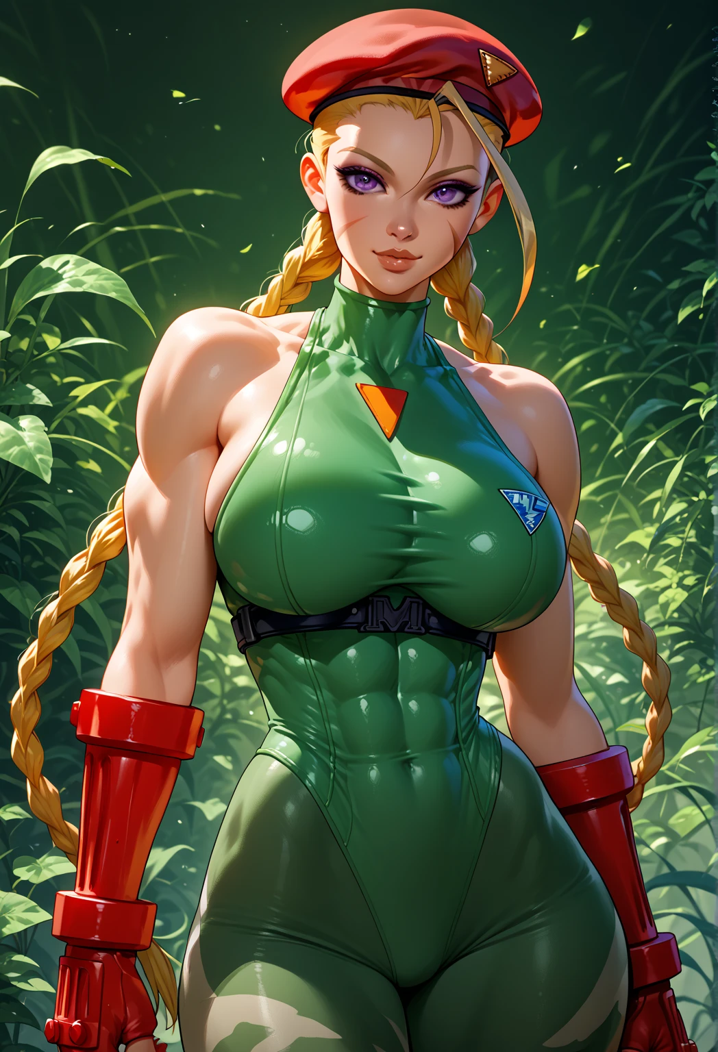 (masterpiece:1.2, Highest quality),(Very detailed),8K,wallpaper,1 female,Mature Woman,4,Sentai heroine colorful, Muscular,((dark red line on clear green metallic squadron suit)),(((betterhand))), green hair, ,(The background is aurora rainbow),Random hairstyle,Random pose,(((Beautiful female hands,detailed drawing of a hand))),cyber punk,((Beautiful trading cards,gold framed)), ((cameltoe)),