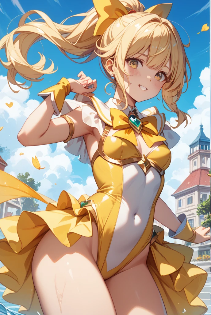 美しいアニメの女神がPeeをしている,(masterpiece, Highest quality, Highest quality, Official Art, beautifully、beautiful:1.2), (One person), Very detailed, (Fractal Art:1.3), colorful, Most detailed, Perfect Face, Upper Body, High resolution, (pray:1.3), (White Cape, Golden line:1.2), milky way, (Streaks of Light), Impressive visuals, (Dynamic Stripes, Light trail:1.2), Vibrant colors, blonde,demeter, blonde hair, armlet, jewelry, dress, ponytail, cape,(((Sweaty,Sweat flows down,Emphasis on the crotch,beautiful pussy line,Pee,beautiful wet pussy))),(((Pee)))