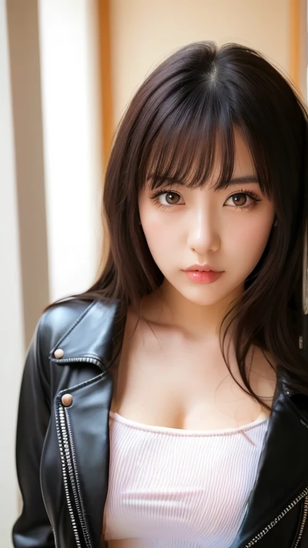 (Dynamic Angle:1.3),Extreme close up,the wind is strong,映画ofハイライト,1人of女of子,Upper Body,dancing,View your viewers, ((砂浜of海岸で, alone)), jewelry, blank eyes,brooch, 茶hair,( 長いhair:1.2),floating hairlong_sleeve, ribbon,  Jacket, dress, gem, hair_ribbon,null, depth_of_Field, a close view of flying petal,