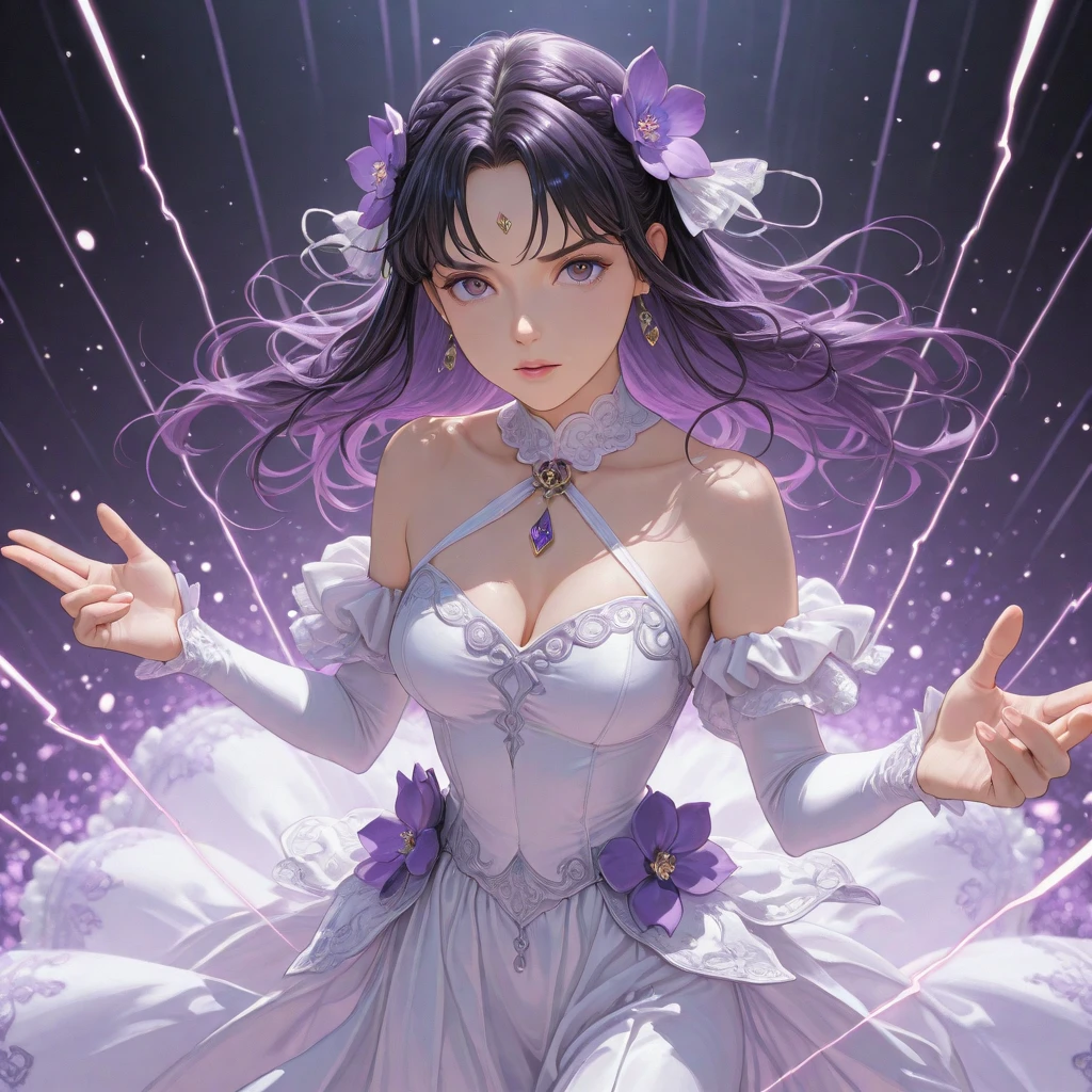 1 Girl, naked, Animal ears, Purple Eyes, brown hair, wing, Solitary, long hair, blush, Cat耳朵, Flowers, looking at the audience, braid, bow, dress, pink Flowers, bow, Hair accessories, Bangs, Cat, Flowering, animal ear hair, Keep, Virtual YouTuber, Blue bow, Keep animal, Cat女, Plush Toys