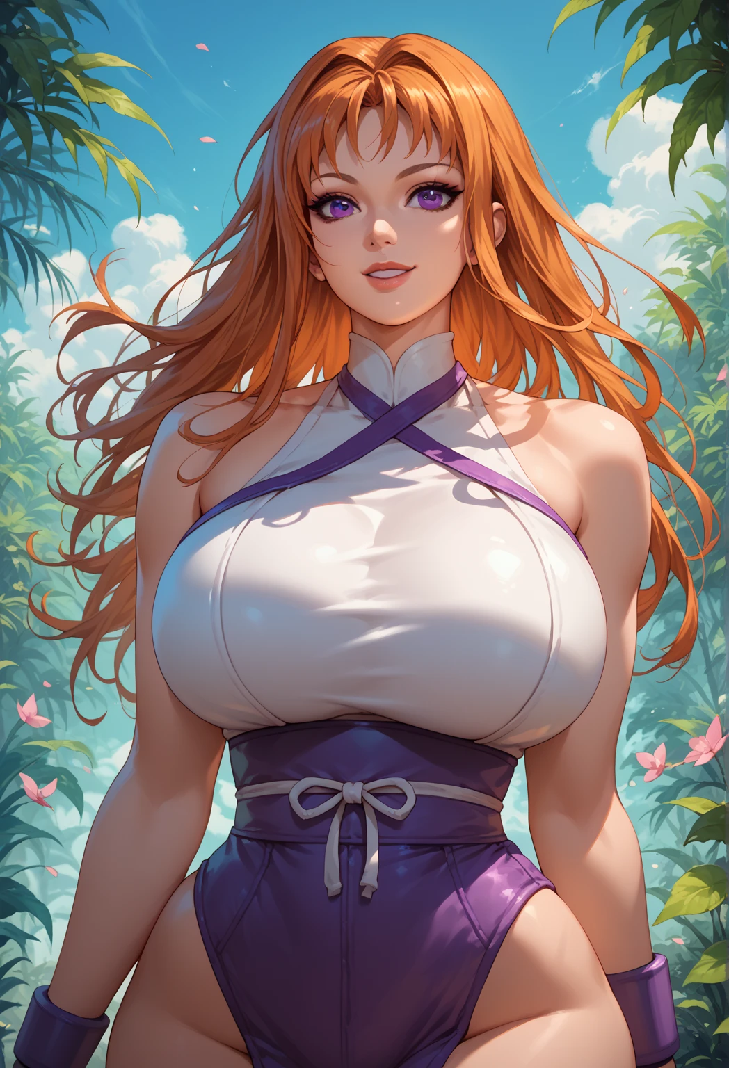 Medium and saggy breasts, she is a milf ((beautiful 28 year old woman)), (long and shiny curly caramel colored hair, red hairband, high ponytail), double eyelids, blue eyes, clear and detailed, hyper detailed, light effect on the eyes, detailed irises, sensual body, ((short floral print jumpsuit in stylish light fabric with puffed sleeves, sensual, beautiful and cool)), neckline, ((masterpiece, hyper realistic, hyper detailed , best quality, 16k, light and shadow on skin, bright colors, sharp focus), eyeliner, thin eyebrows, sensual expression, perfect lips, innocent and sexy face, ((skin with light and shadow), beautifully seductive and embarrassed woman, passionate expression, smiling ((she is a beauty with a seductive body)), flirting with the viewer, beautiful, charming, Natural garden gives flowers, (((variable sensual poses, at night)))