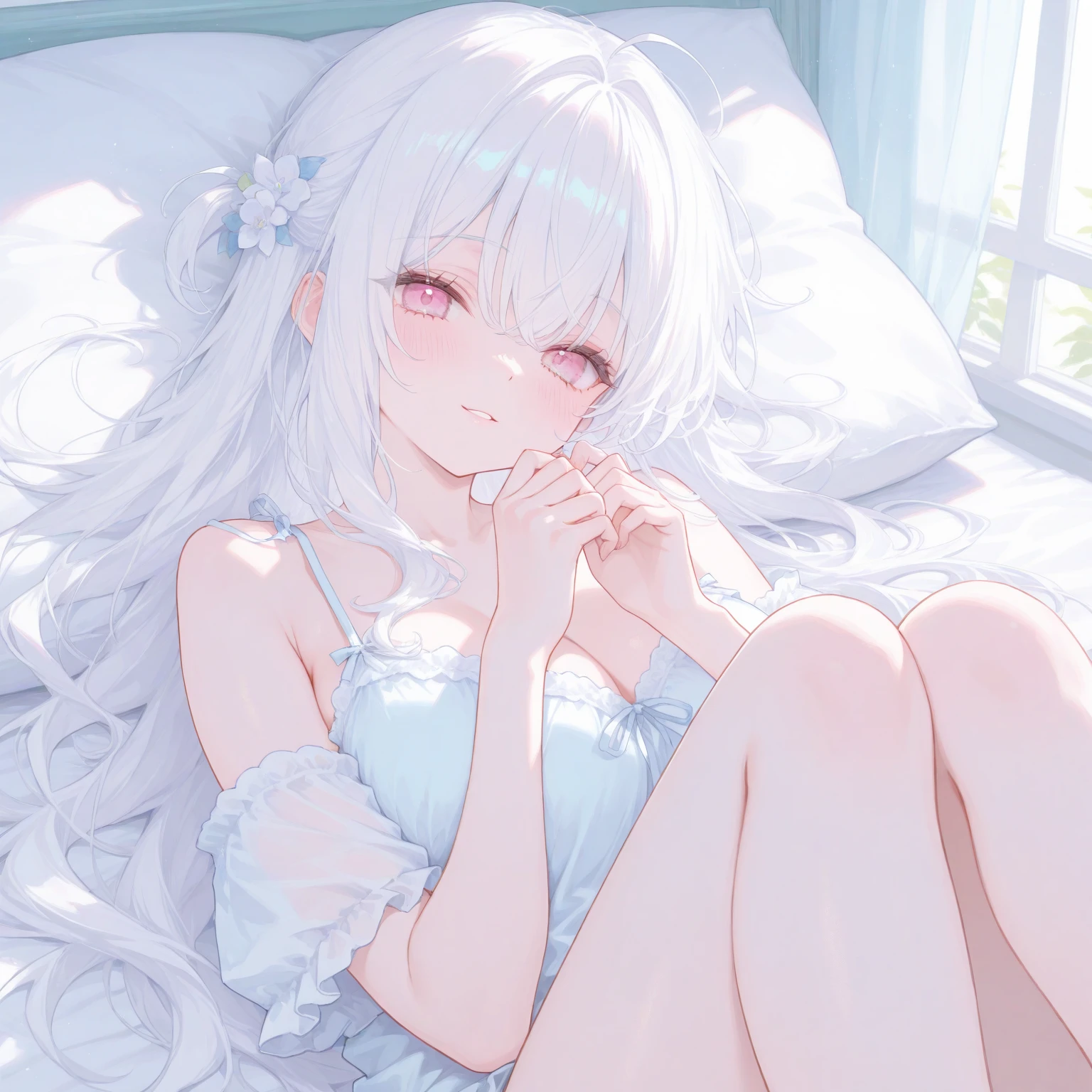 anime girl laying on a bed with flowers in her hair, beautiful anime girl, seductive anime girl, best anime 4k konachan wallpaper, beautiful anime artwork, anime art wallpaper 8 k, anime art wallpaper 4 k, anime art wallpaper 4k, smooth anime cg art, 4 k manga wallpaper, attractive anime girl, anime girl desktop background