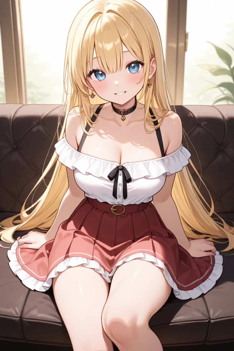 ((highest quality、High resolution、Highly detailed CG Unity 8K wallpaper))、detailed face、perfect body、unparalleled beauty、blonde、beautiful breasts、tits、nipple、spread your legs wide、Embarrassing erotic smile、sexy dress with detailed decoration、skirt、((She shows me her panties and seduces me))、((she asks me to have sex))
