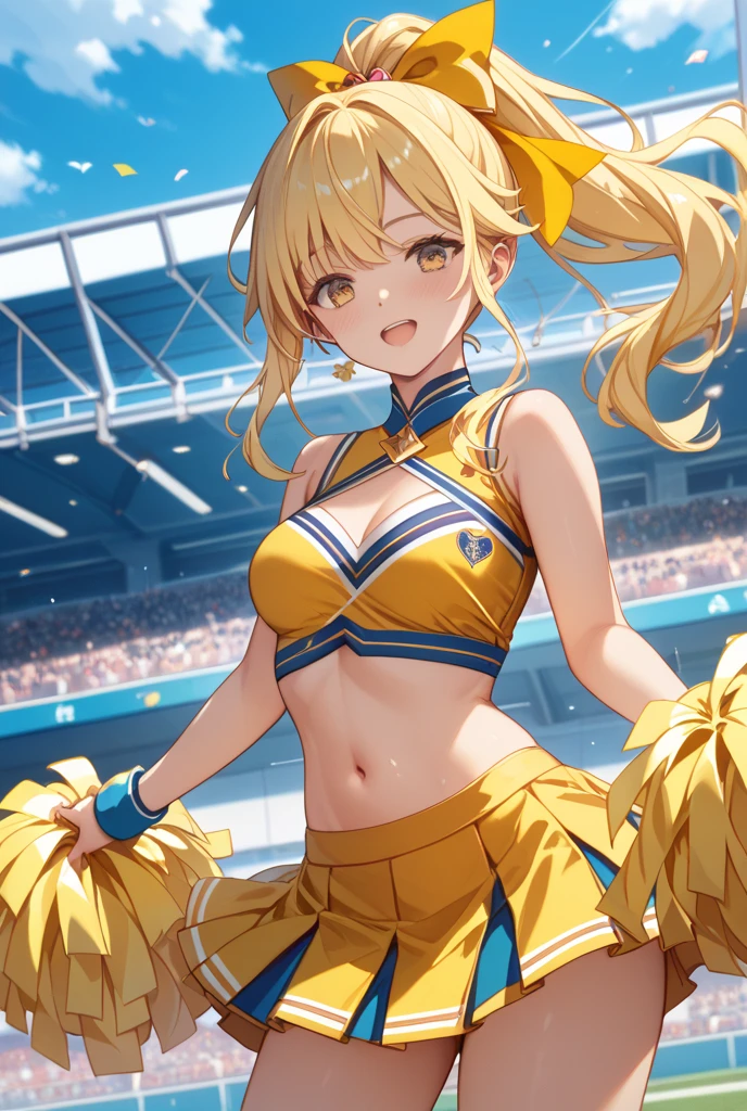 Theme: BRAKE, a 23-year-old ultimate beauty cheerleader who is like a perfect work of art in a world where anime and manga are fused.
Resolution and quality, image quality: super detailed, top quality, super detailed illustration, super detailed beauty, high quality and detailed art, 4K digital art, detailed animation, high detailed short full body portrait, pixiv digital art, Anime art wallpaper 8K, super detail, highest quality, super fine illustration, super fine beauty, BRAKE,
Physical Characteristics: She cheerfully jumps around, shakes her pom-poms, and smiles at the audience. This pose expresses her vibrancy and passion. ,brake,
Her movement sequence: She jumps with her feet together and swings her pom-poms high into the air with both her hands. This movement emphasizes her energy and liveliness. ,brake,
Purpose of pose: Her pose is to excite the audience and cheer for her team. Her attitude symbolizes her brightness and passion. ,brake,
Character characteristics: A 23-year-old beauty with a bright and active personality. Her energetic movements and bright expressions convey her personality. ,brake,
Environment details: Performance takes place in the center of the stadium. There are bleachers and fields in the background, representing the environment in which she operates. ,brake,
Visual elements: Her hairstyle is mainly long hair, with elements such as ponytails, twin tails, bob cuts, and long braids. Her hair color is mainly gold, with blue and green gradation colors added. The costume is a traditional cheerleader outfit, and the colors are a combination of gold and blue. ,brake,
Style: white anime Barbie style, anime Moe art style elements, BRAKE,
Color: mostly green and blue with a lot of gold. Light blue, yellow, silver and deep red will also be added. ,brake
Body shape: Smooth, smooth, cleavage (breast area), erect nipples, hanging breasts, armpits, bare shoulders, breasts, caustic, collarbone, huge breasts, hanging breasts, mole, hollow skin, stomach,