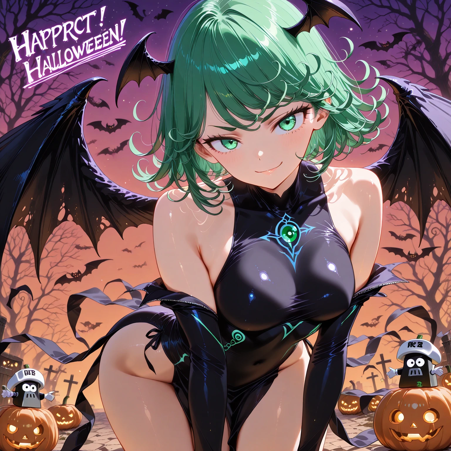 (Morrigan) (long green hair) (smiling) (full body) (high quality) (big moon and stars in background) (Drinking on an ancient bloody grial)