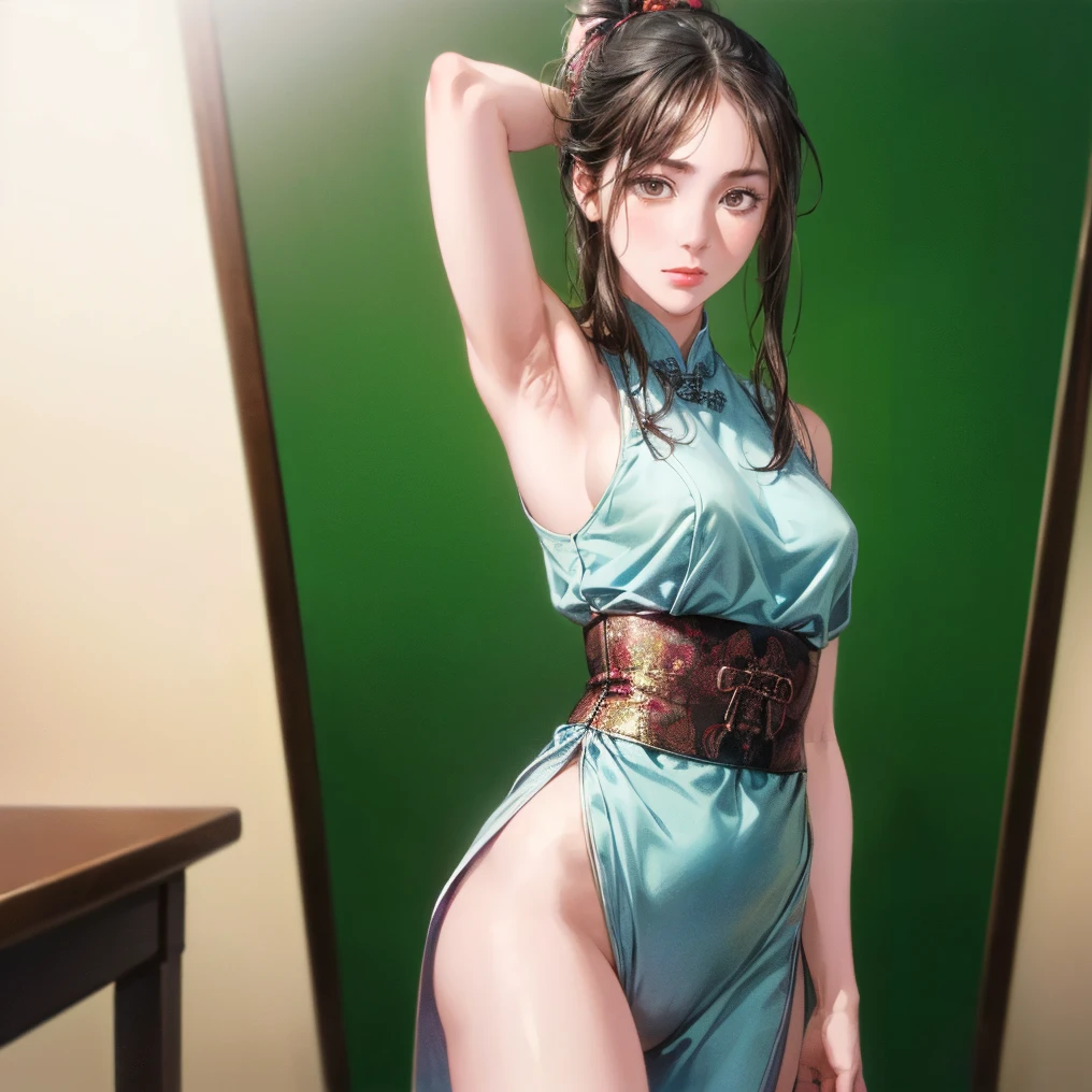 Toph beifong from avatar, ((Toph beigong)), earthbender clothes, earth tribe clothes, toph clothes, large breasts and wide hips, perfect and full lips, round grat eyes looking at the viewer, ((Lana Condor)), pale skin, curvy body, avatar the legend of aang, avatar, earthbender background, black hair tied into a bun with a headband , attention to detail, focus, sharpness, absurd details, realism, hyper focus, perfect fingers, well-drawn lips, clear face, colors in tone pastel, fhd, 4k, high resolution, dynamic poses, clear faces, soft expressions, gentle smile