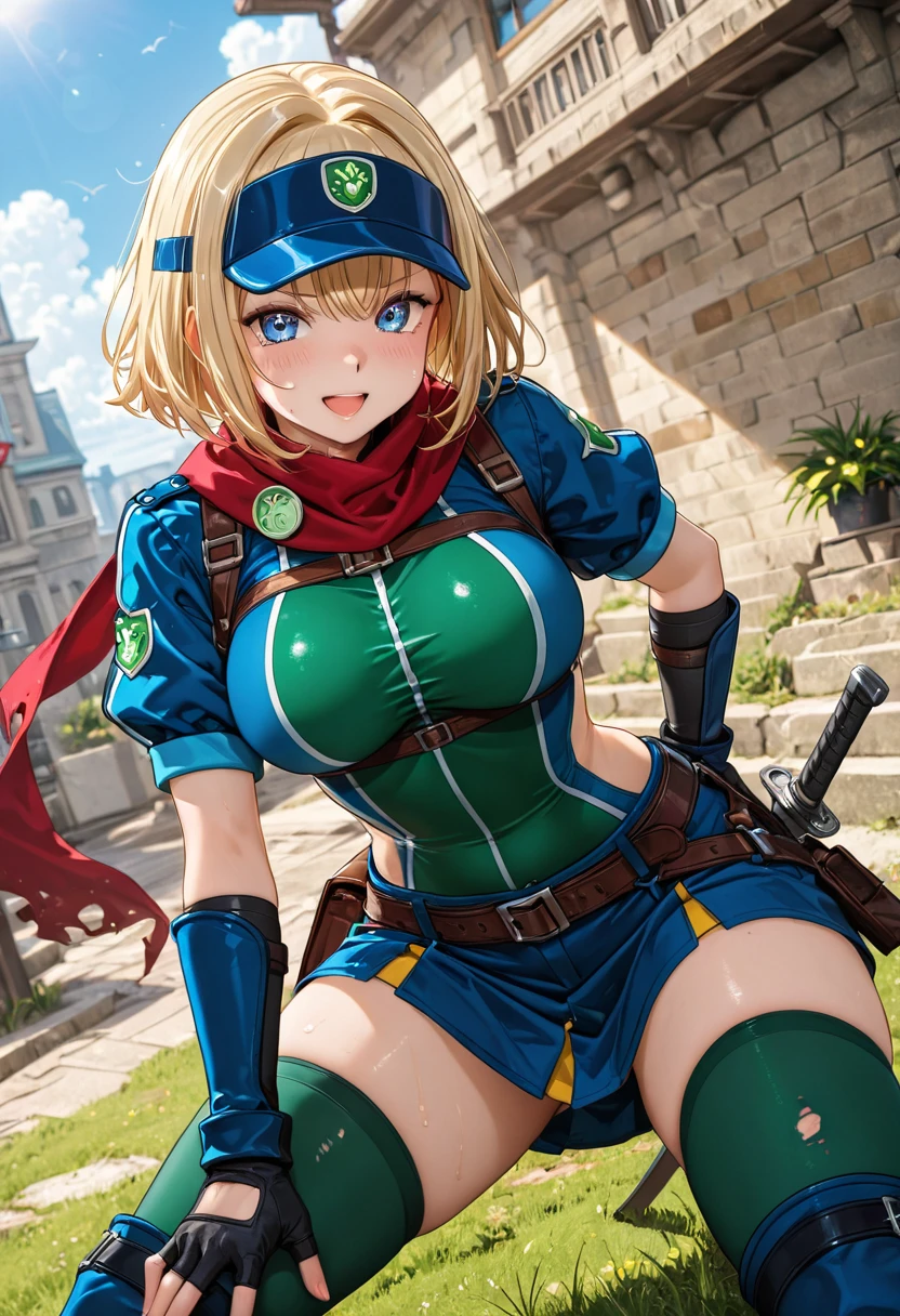 (melhor qualidade:1.3), Artoria Pendragon by Gate , ((ahego)), peituda, clivagem, sedutora, rosto sexy, sexy, body curvy, bunda grande, peitos grandes, (mini skirt), (blue sky)