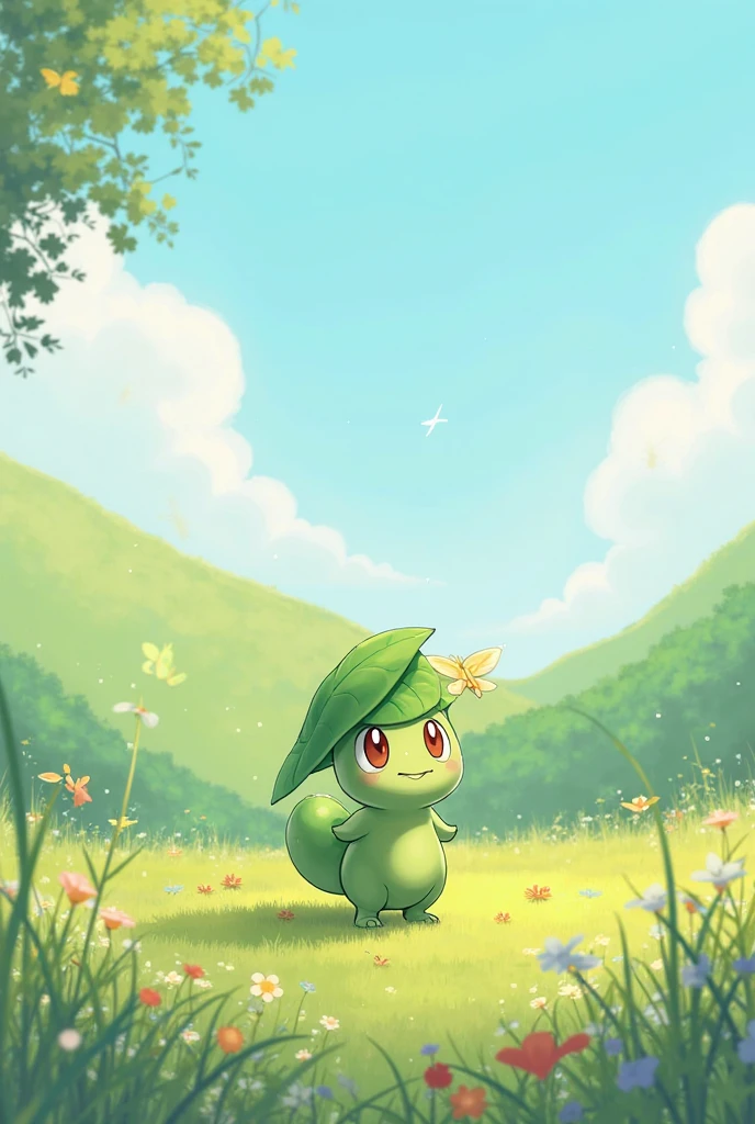 Create an image to use as a background for a baptism invitation.
The theme is Bulbasaur.