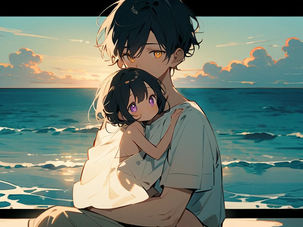 Boy watching the sunrise of one day