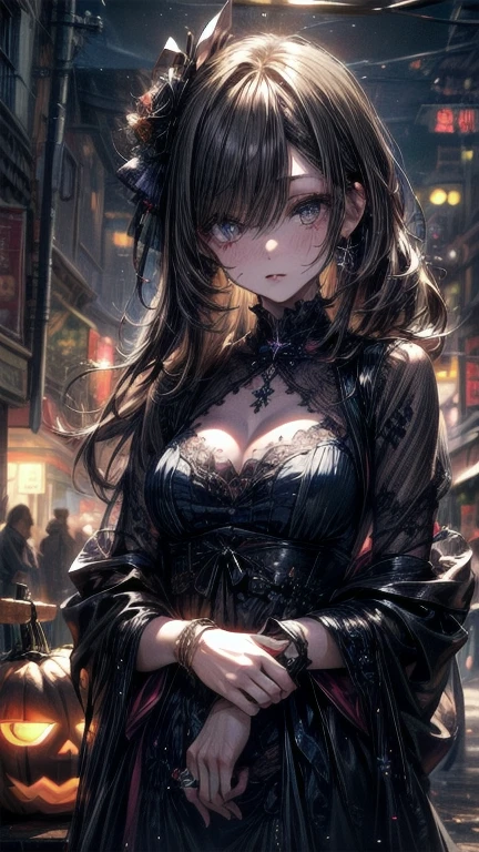 masterpiece , best quality , detailed,rain, night, london, city, one girl.