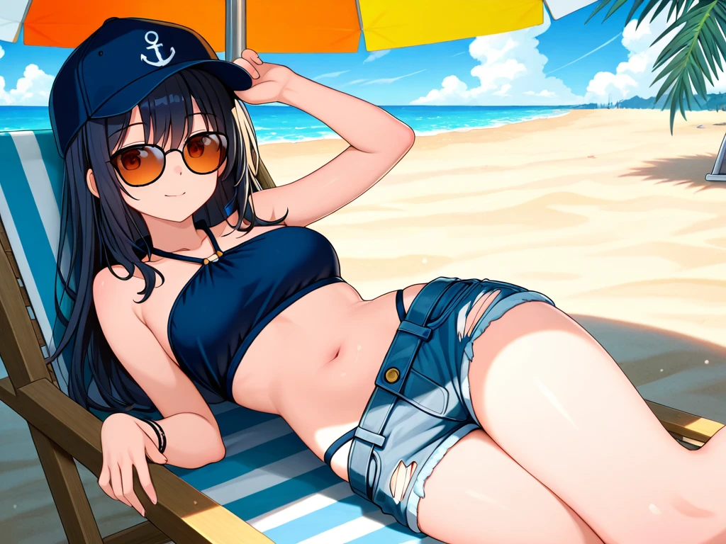 ichika3rd, looking at viewer, relaxing in a beach, bikini