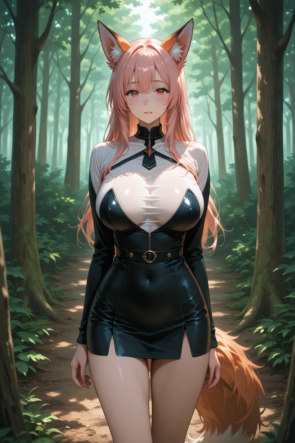 1female,25 yers old,Huge breasts, 独奏,,coniferous forest, She has short flowing light pink hair, standing on your feet,Bigchest,Wet straight hair, From the front side, hair straight, mostly cloudy sky,(((tmasterpiece),(Very detailed CG unity 8K wallpaper),best qualtiy,cinmatic lighting,detailed back ground,beatiful detailed eyes,Bright pupils,(Very fine and beautiful),(Beautiful and detailed eye description),ultra - detailed,tmasterpiece,)),facing at camera,A high resolution,ultra - detailed),beautifullegs,,Emotive expressions,Open-mouthed,Chest sagging,,extremely large bosom,Extremely colorful,Most detailed,fully body photo,The face is well lit, close up shot, zoomed in