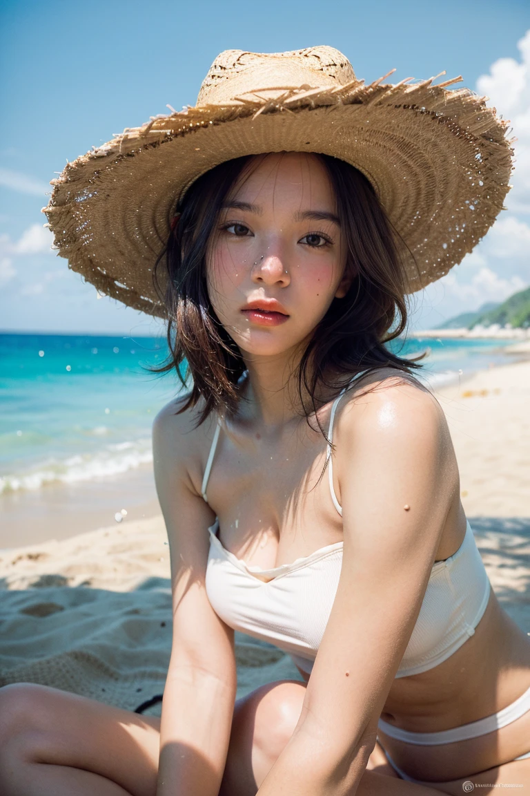 ((best quality)), ((masterpiece)), (detailed), perfect face
Beautyfull asian girls sitting for sunbath on the beach during the day