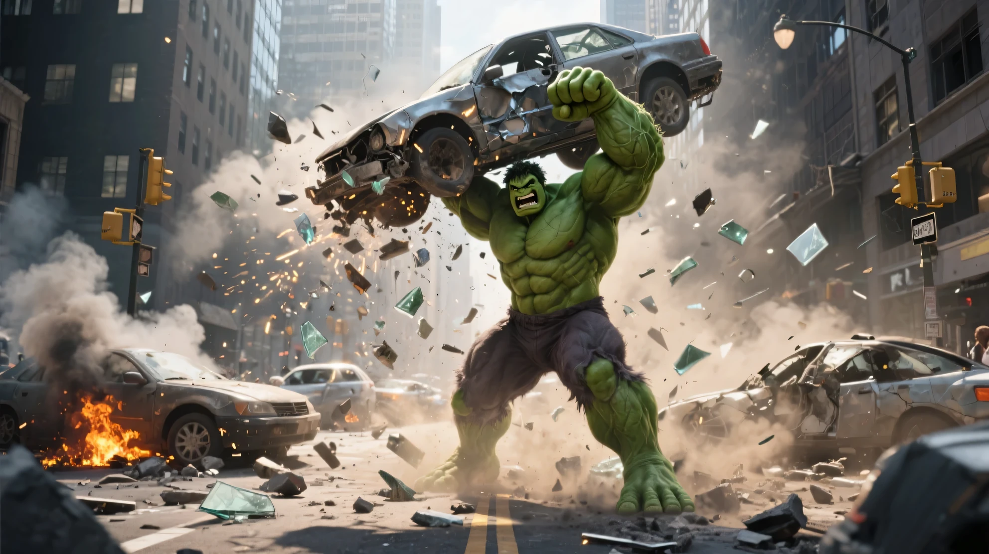 create image real colt car with hulk skin theme, on the valley, realism, photorealistic, detailed visuals